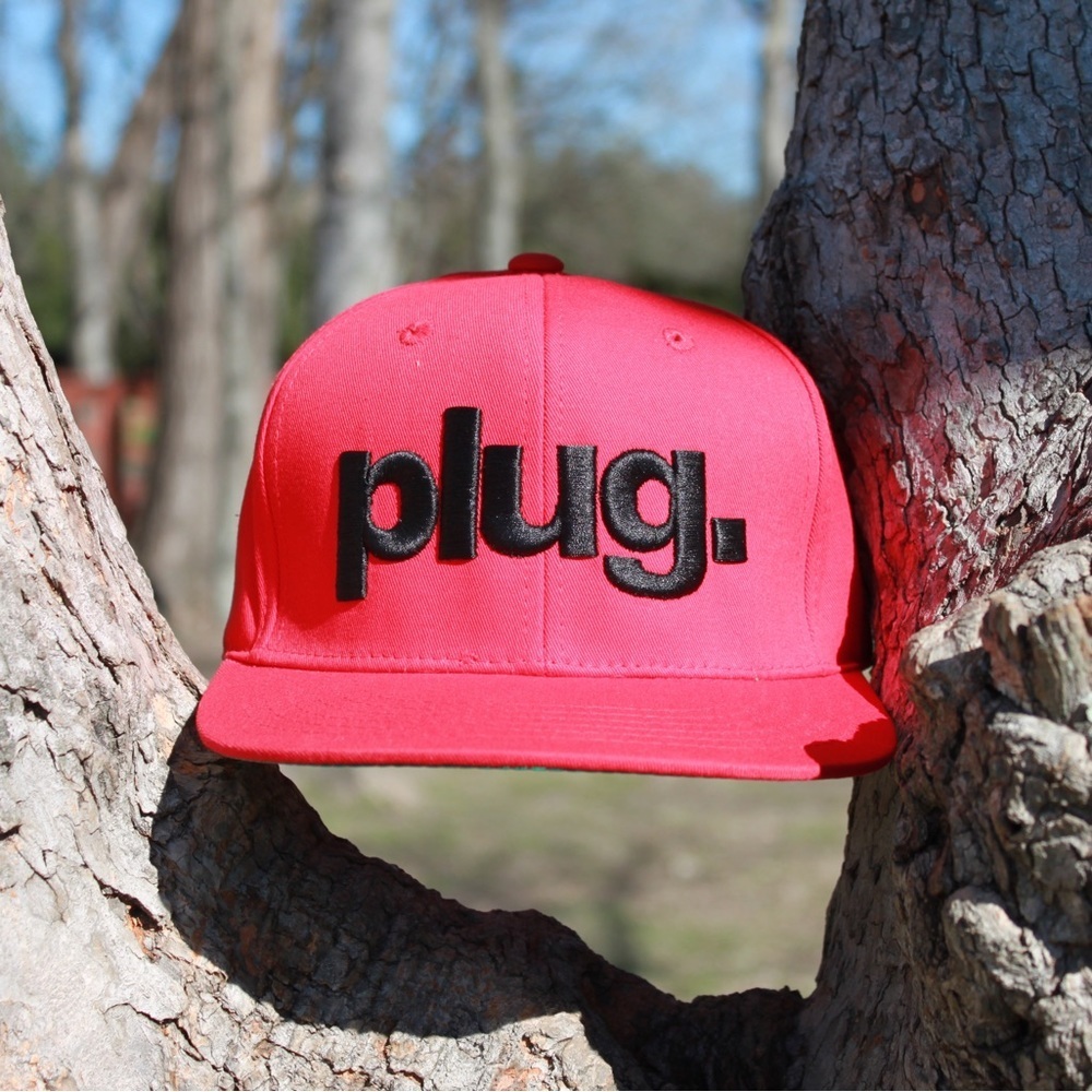 Yupoong SnapBack Hat/Cap Red with Black Plug Embroidered Logo Adjustable OS